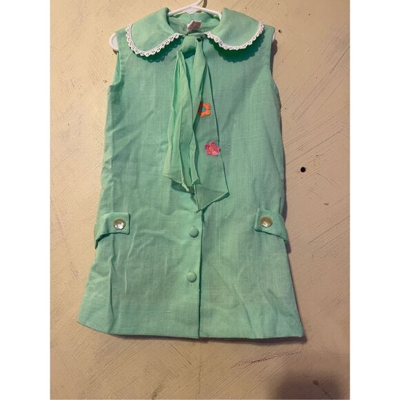 Vintage Ruth of Carolina Green Dress by Ruth Originals Embroidered Flowers Sz 5/ - Picture 7 of 10